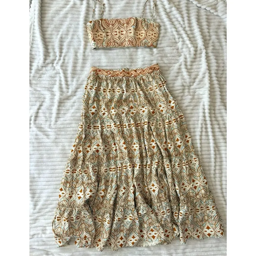 Agua by Agua Bendita NWT Calados Skirt Crop Top Set Large Macadamia Acara - Picture 8 of 16